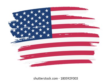 Vector brush stroke American flag.Grunge USA flag.