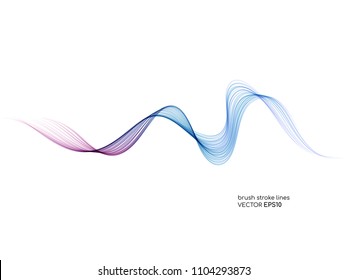 Vector brush stroke colorful curved wave lines isolated on white background for  design element