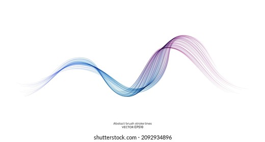 Vector Brush Stroke Colorful Curved Wave Lines Isolated On White Background For Design Element