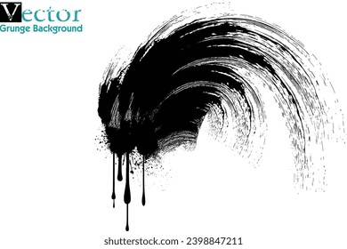 Vector Brush Stroke. Curved Dry Brush Stroke. Black smear on a white background. Grunge ink stains and drops. manual illustration, Black hand-painted 