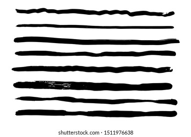 Vector brush stroke. Distressed texture. Isolated black stripes. Grunge design elements.