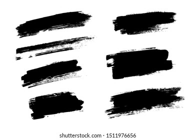 Vector brush stroke. Distressed texture. Isolated black stripes. Grunge design elements.