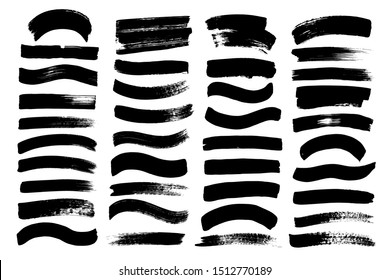 Vector brush stroke. Distressed texture. Isolated black stripes. Grunge design elements, brushes.