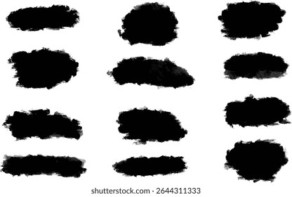 Vector brush stroke grunge clip art shapes, paint splash silhouette label design, isolated set design