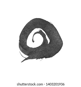 Vector Brush Stroke. Grunge Ink pen. Distressed quill. Black Modern Textured pen Stroke. Curls of a spiral drawn with ink by a sharp feather