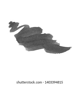 Vector Brush Stroke. Grunge Ink pen. Distressed quill. Black Modern Textured pen Stroke. Curls of a spiral drawn with ink by a sharp feather