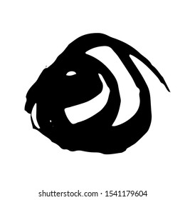 Vector Brush Stroke. Grunge Ink pen. Distressed quill. Black circle Modern Textured pen Stroke. Curls of a spiral drawn with ink by a sharp feather