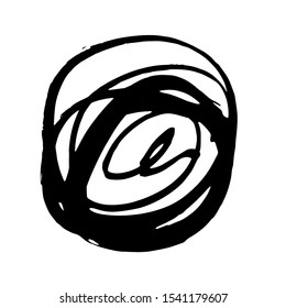 Vector Brush Stroke. Grunge Ink pen. Distressed quill. Black circle Modern Textured pen Stroke. Curls of a spiral drawn with ink by a sharp feather