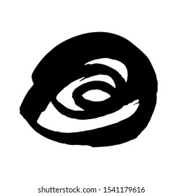 Vector Brush Stroke. Grunge Ink pen. Distressed quill. Black circle Modern Textured pen Stroke. Curls of a spiral drawn with ink by a sharp feather