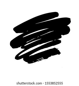 Vector Brush Stroke. Grunge Ink pen. Distressed quill. Black circle Modern Textured pen Stroke. Curls of a spiral drawn with ink by a sharp feather