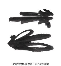 Vector Brush Stroke. Grunge Ink pen. Distressed quill. Black Modern Textured pen Stroke. Curls of a spiral drawn with ink by a sharp feather