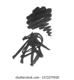 Vector Brush Stroke. Grunge Ink pen. Distressed quill. Black Modern Textured pen Stroke. Curls of a spiral drawn with ink by a sharp feather