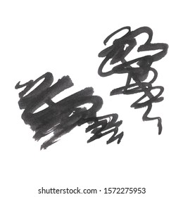 Vector Brush Stroke. Grunge Ink pen. Distressed quill. Black Modern Textured pen Stroke. Curls of a spiral drawn with ink by a sharp feather
