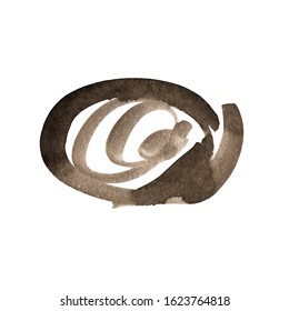 Vector Brush Stroke. Grunge Ink pen. Distressed quill. Black Modern Textured pen Stroke. Curls of a spiral drawn with ink by a sharp feather