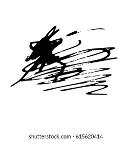 Vector Brush Stroke. Grunge Ink pen. Distressed quill. Black Modern Textured pen Stroke.