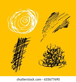 Vector Brush Stroke. Grunge Ink pen. Distressed quill. Black Modern Textured pen Stroke. set