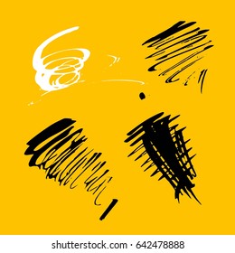 Vector Brush Stroke. Grunge Ink pen. Distressed quill. Black Modern Textured pen Stroke. set