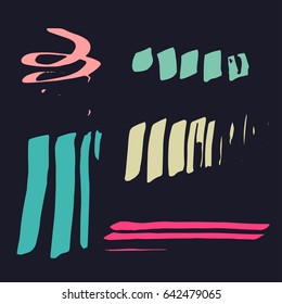 Vector Brush Stroke. Grunge Ink pen. Distressed quill. Black Modern Textured pen Stroke. set