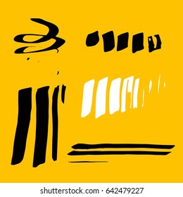 Vector Brush Stroke. Grunge Ink pen. Distressed quill. Black Modern Textured pen Stroke. set