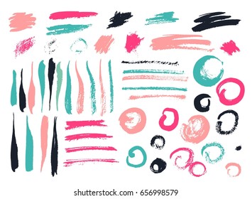 Vector Brush Stroke. Grunge Ink pen. Distressed quill. Black Modern Textured pen Stroke. set