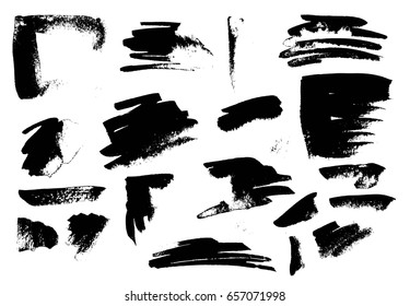 Vector Brush Stroke. Grunge Ink pen. Distressed quill. Black Modern Textured pen Stroke. set