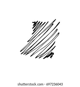Vector Brush Stroke. Grunge Ink pen. Distressed quill. Black Modern Textured pen Stroke. Curls of a spiral drawn with ink by a sharp feather