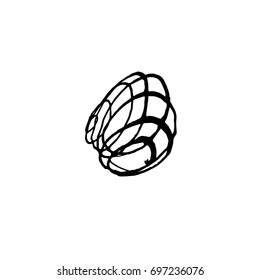 Vector Brush Stroke. Grunge Ink pen. Distressed quill. Black Modern Textured pen Stroke. Curls of a spiral drawn with ink by a sharp feather