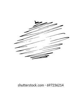 Vector Brush Stroke. Grunge Ink pen. Distressed quill. Black Modern Textured pen Stroke. Curls of a spiral drawn with ink by a sharp feather