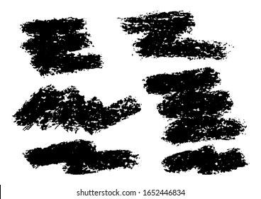  Trazo del pincel del vector. Tiras de pintura Grunge. Pancarta angustiada. Colección de pincel aislado negro. Formas de lápiz. Borde seco en color negro. Trazo de pincel seco curvado. Textura de la angustia.