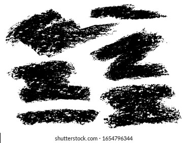 Vector Brush Stroke. Grunge Paint Stripes. Distressed Banner. Black Isolated Paintbrush Collection. Modern Crayon Shapes. Dry Border in Black Color. Curved Dry Brush Stroke. Grunge Distress Texture.