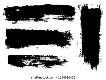 Vector Brush Stroke. Grunge Paint Stripes. Distressed Banner. Black Isolated Paintbrush Collection. Modern Textured Shapes. Dry Border in Black Color. Curved Dry Brush Stroke. Grunge Distress Texture.