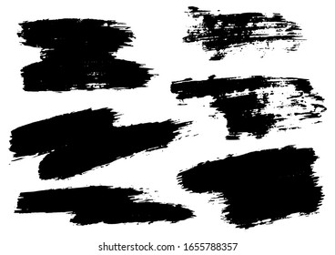 Vector Brush Stroke. Grunge Paint Stripes. Distressed Banner. Black Isolated Paintbrush Collection. Modern Textured Shapes. Dry Border in Black Color. Curved Dry Brush Stroke. Grunge Distress Texture.