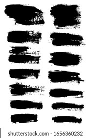 Vector Brush Stroke. Grunge Paint Stripes. Distressed Banner. Black Isolated Paintbrush Collection. Modern Textured Shapes. Dry Border in Black Color. Curved Dry Brush Stroke. Grunge Distress Texture.