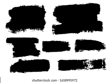 Vector Brush Stroke. Grunge Paint Stripes. Distressed Banner. Black Isolated Paintbrush Collection. Modern Textured Shapes. Dry Border in Black Color. Curved Dry Brush Stroke. Grunge Distress Texture.