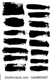 Vector Brush Stroke. Grunge Paint Stripes. Distressed Banner. Black Isolated Paintbrush Collection. Modern Textured Shapes. Dry Border in Black Color. Curved Dry Brush Stroke. Grunge Distress Texture.