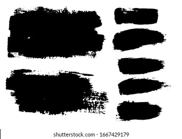Vector Brush Stroke. Grunge Paint Stripes. Distressed Banner. Black Isolated Paintbrush Collection. Modern Textured Shapes. Dry Border in Black Color. Curved Dry Brush Stroke. Grunge Distress Texture.