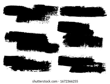 Trazo del pincel del vector. Tiras de pintura Grunge. Pancarta angustiada. Colección de pincel aislado negro. Formas texturadas modernas. Borde seco en color negro. Trazo de pincel seco curvado. Textura de la angustia.