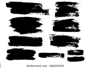 Vector Brush Stroke. Grunge Paint Stripes. Distressed Banner. Black Isolated Paintbrush Collection. Modern Textured Shapes. Dry Border in Black Color. Curved Dry Brush Stroke. Grunge Distress Texture.