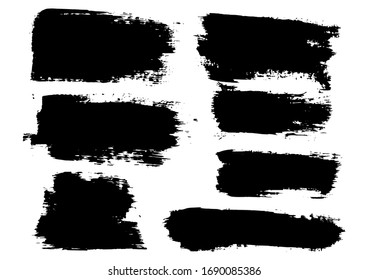 Vector Brush Stroke. Grunge Paint Stripes. Distressed Banner. Black Isolated Paintbrush Collection. Modern Textured Shapes. Dry Border in Black Color. Curved Dry Brush Stroke. Grunge Distress Texture.