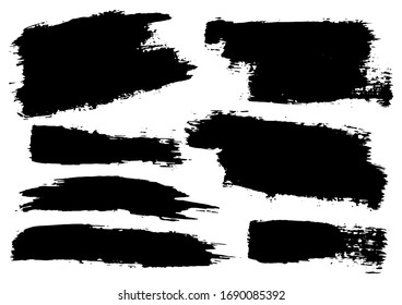 Vector Brush Stroke. Grunge Paint Stripes. Distressed Banner. Black Isolated Paintbrush Collection. Modern Textured Shapes. Dry Border in Black Color. Curved Dry Brush Stroke. Grunge Distress Texture.