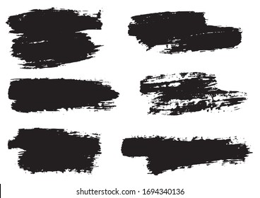 Vector Brush Stroke. Grunge Paint Stripes. Distressed Banner. Black Isolated Paintbrush Collection. Modern Textured Shapes. Dry Border in Black Color. Curved Dry Brush Stroke. Grunge Distress Texture.