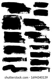 Trazo del pincel del vector. Tiras de pintura Grunge. Pancarta angustiada. Colección de pincel aislado negro. Formas texturadas modernas. Borde seco en color negro. Trazo de pincel seco curvado. Textura de la angustia.