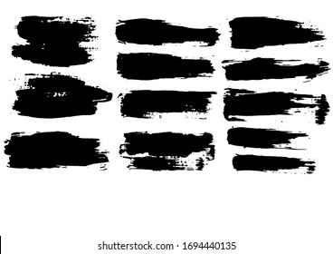 Vector Brush Stroke. Grunge Paint Stripes. Distressed Banner. Black Isolated Paintbrush Collection. Modern Textured Shapes. Dry Border in Black Color. Curved Dry Brush Stroke. Grunge Distress Texture.