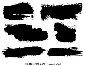 Vector Brush Stroke. Grunge Paint Stripes. Distressed Banner. Black Isolated Paintbrush Collection. Modern Textured Shapes. Dry Border in Black Color. Curved Dry Brush Stroke. Grunge Distress Texture.