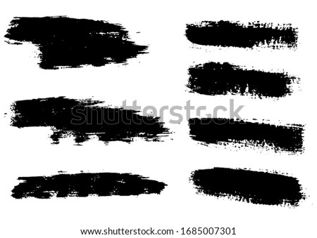 Vector Brush Stroke. Grunge Paint Stripes. Distressed Banner. Black Isolated Paintbrush Collection. Modern Textured Shapes. Dry Border in Black Color. Curved Dry Brush Stroke. Grunge Distress Texture.