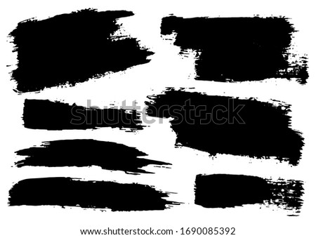 Vector Brush Stroke. Grunge Paint Stripes. Distressed Banner. Black Isolated Paintbrush Collection. Modern Textured Shapes. Dry Border in Black Color. Curved Dry Brush Stroke. Grunge Distress Texture.