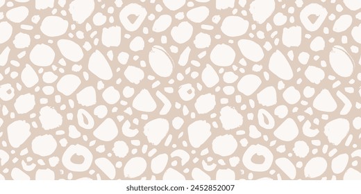 Vector brush stroke pattern. Abstract organic Scandinavian hand-drawn feminine seamless pattern. Artistic pebble terrazzo repeated print in neutral beige colors. Trendy stylish Nordic surface design