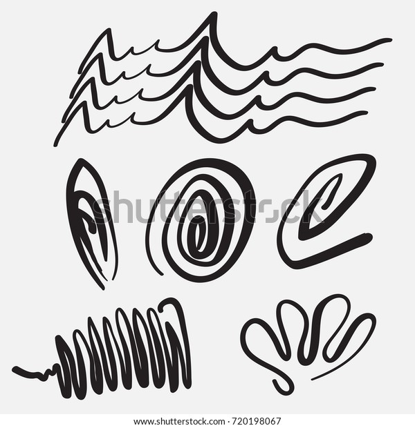 Vector brush stroke, set of\
decorative elements, circles, ornaments and lines in black and\
color.
