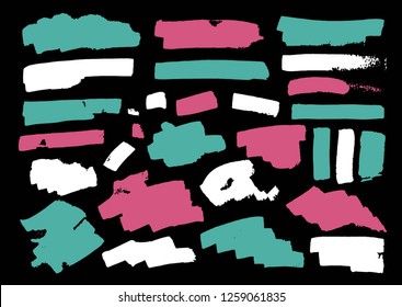 Vector Brush Stroke set. Grunge Ink pen. Distressed quill. Black Modern Textured pen Stroke. Curls of a spiral drawn with ink by a sharp feather