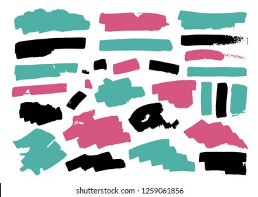 Vector Brush Stroke set. Grunge Ink pen. Distressed quill. Black Modern Textured pen Stroke. Curls of a spiral drawn with ink by a sharp feather